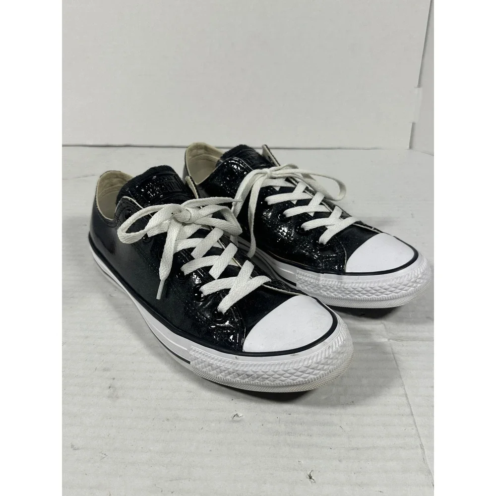 Converse Chuck Taylor All Star Black Glitter Patent Low Top Sneakers 562482C 9.5